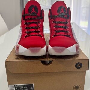 Jordan 38 Red and White High-Top Basketball Sneakers